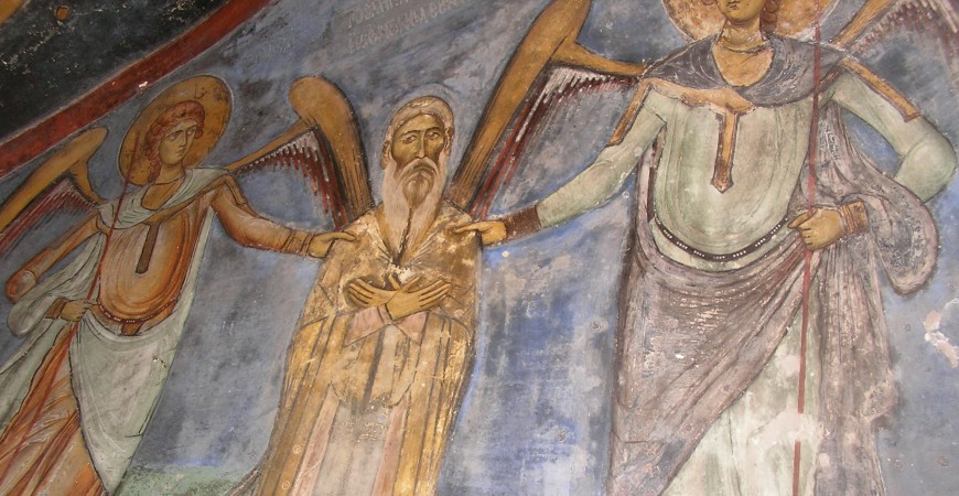 Sf. Neofit povățuit de îngeri - peștera Sfântului Neofit din Pafos, Cipru