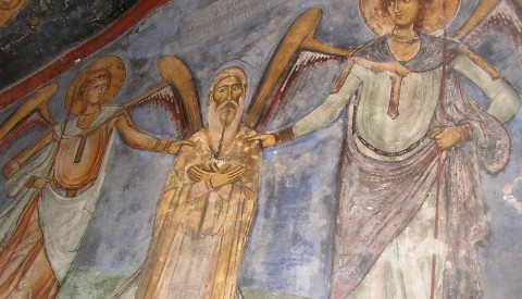 Sf. Neofit povățuit de îngeri - peștera Sfântului Neofit din Pafos, Cipru